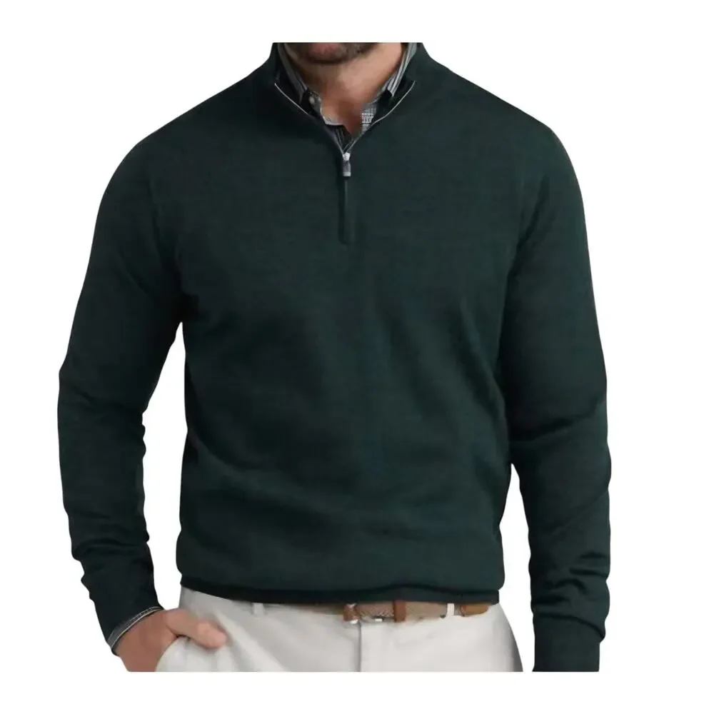 Peter Millar Autumn Crest Sweater Quarter Zip Merino Wool Sz L Forest Green